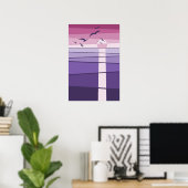 Poster Oiseaux marins rose violet au coucher du soleil Ar (Bureau à domicile)