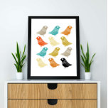 Poster Oiseaux Mi-Siècle moderne coloré Rétro<br><div class="desc">Ce fabuleux art mural moderne du milieu du siècle présente des rangées d'oiseaux lumineux,  aux couleurs turquoise,  orange,  crème,  verte,  bronzée et noire. Cela fera un ajout coloré à votre décor maison!</div>