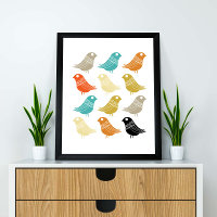 Oiseaux Mi-Siècle moderne coloré Rétro