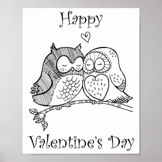 Poster Oiseaux mignons Aimer Chouette Couple Ligne Romanc (Devant)