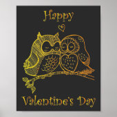 Poster Oiseaux mignons Amour Chouette Couple Ligne Romanc (Devant)