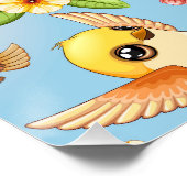 Poster Oiseaux mignons et heureux parmi les fleurs du pri (Coin)