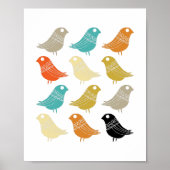 Poster Oiseaux Moderne Couleurs Rétro du Milieu du Siècle (Devant)