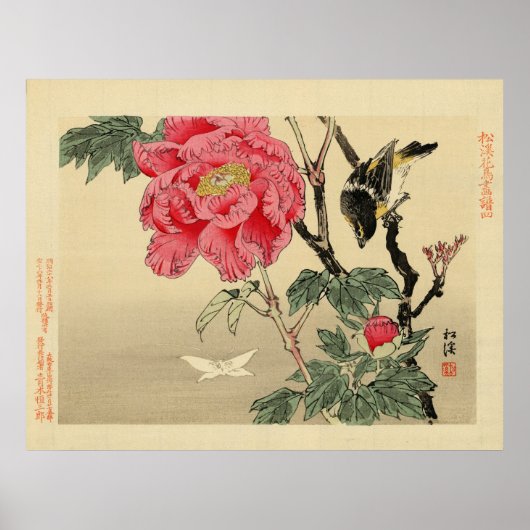 Poster Oiseaux observant un papillon (Devant)