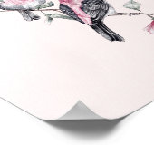 Poster Oiseaux roses et noirs sur une branche d'arbre (Coin)