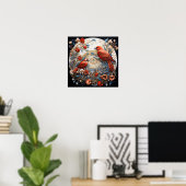 Poster Oiseaux rouges Fleurs rouges Fleurs bleues (Bureau à domicile)