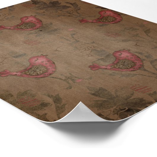 Poster Oiseaux rouges sur Arrière - plan rustique Brown (Coin)