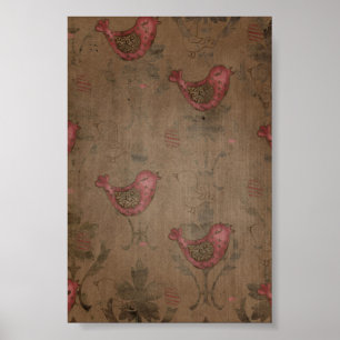 Poster Oiseaux rouges sur Arrière - plan rustique Brown