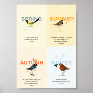 Poster oiseaux saisonniers illustrés avec des guillemets
