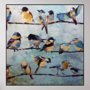 Poster Oiseaux sur la copie de peinture de fil