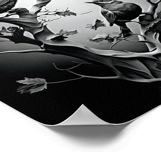 Poster Oiseaux Sur Les Branches D'Arbre Oiseaux Noirs Et  (Coin)