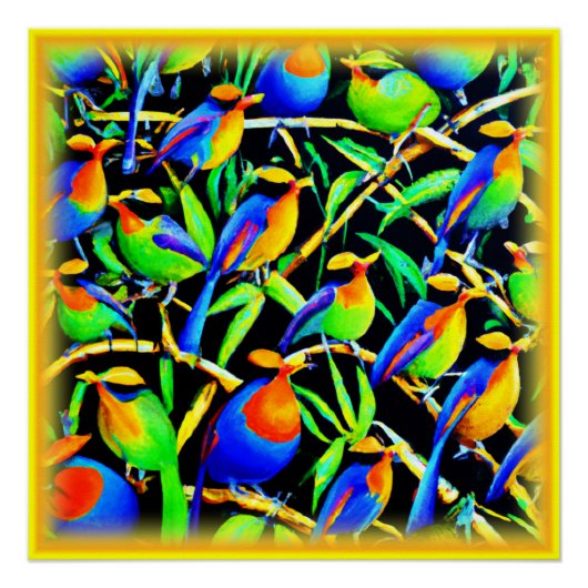 Poster Oiseaux Sur Peinture D'Arbre. Commandez dès mainte (Devant)