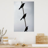 Poster Oiseaux sur un fil d'oiseaux dans une rangée photo (Cuisine)