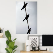 Poster Oiseaux sur un fil d'oiseaux dans une rangée photo (Bureau à domicile)