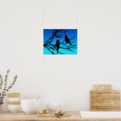 Poster Oiseaux sur une branche, Noir contre Bleu du soir (Cuisine)