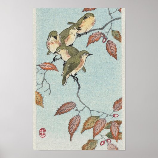 Poster Oiseaux sur une branche par Ohara Koson (Devant)