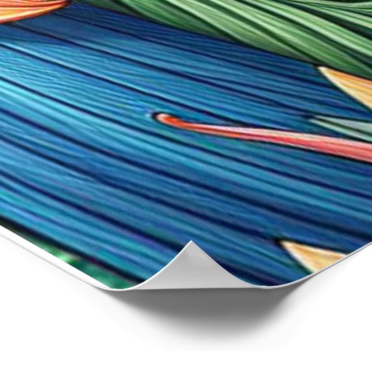 Poster Oiseaux tropicaux colorés et Plantes luxuriants (Coin)