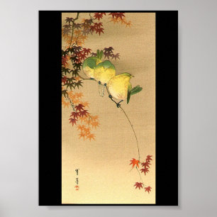 Poster Oiseaux verts sur l'érable, Art japonais c.1800
