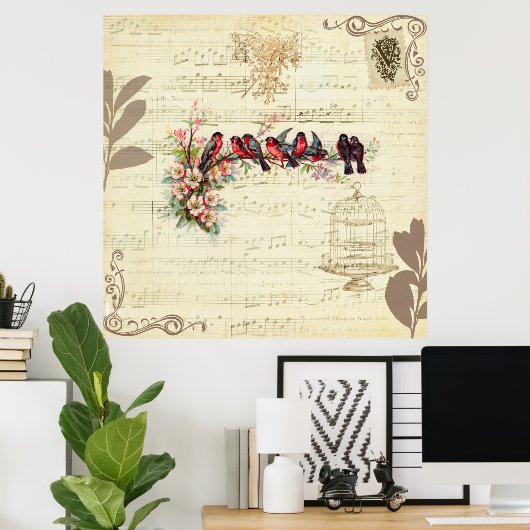 Poster Oiseaux vintages (Bureau à domicile)