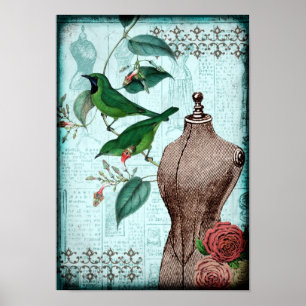 Poster Oiseaux vintages de forme de robe