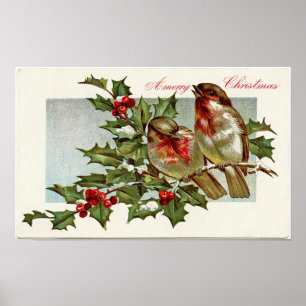 Poster Oiseaux vintages et Holly