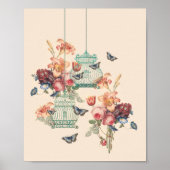 Poster Oiseaux vintages, papillons et fleurs Vintages (Devant)