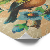 Poster Oiseaux Vintages rustiques et fleurs Shabby Elégan (Coin)