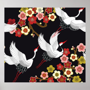 Poster Oiseaux volants : Heron de grue japonais.
