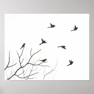 Poster Oiseaux volants Silhouette Art
