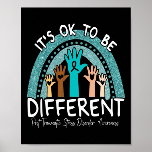 Poster Ok Be Different Rainbow Turquoise Ribbon Warrior P (Devant)