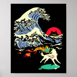 Poster Okami Amaterasu Dieu du Soleil Loup La Grande Vagu