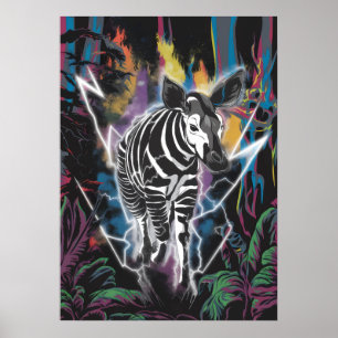 Poster Okapi dans la jungle électrique avec éclair néon
