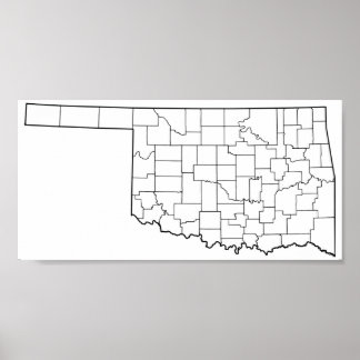 Poster Oklahoma Counties Blank Outline Map