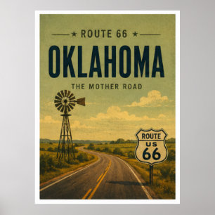 Poster Oklahoma Route 66 Moulin à vent Prairie Road Art
