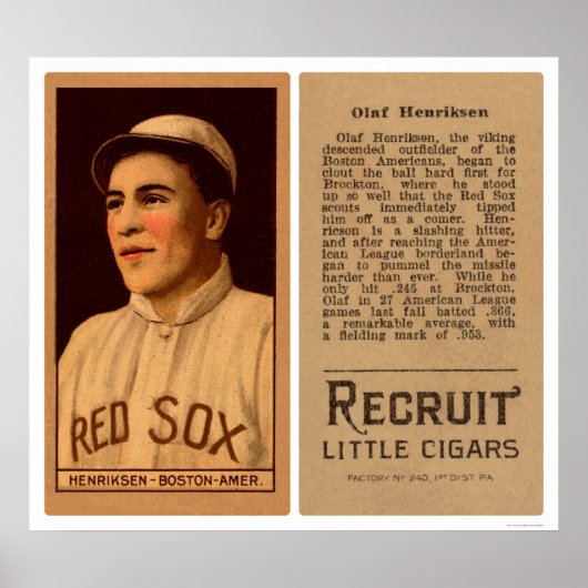 Poster Olaf Henriksen Red Sox Baseball 1912 (Devant)