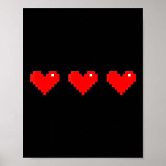 Poster Old 8 Bit Heart Arcade Retro Xel Gamer Valentine's (Devant)