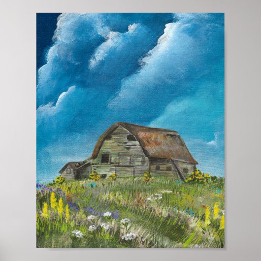 Poster Old Barn and Wildflowers 3-2026 Print (Devant)