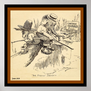 Poster Old Election Elephant & Donkey Vote Fishing (copie