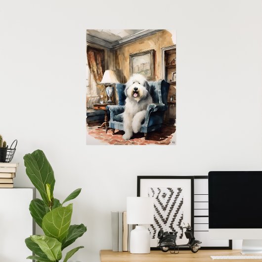 Poster Old English Sheepdog - Chien Art Imprimer (Bureau à domicile)