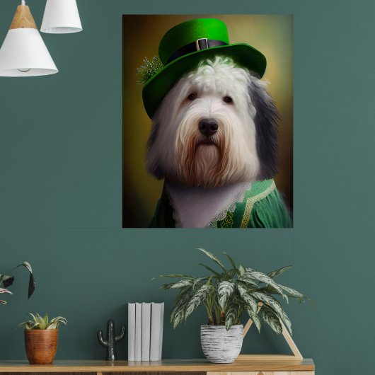 Poster Old English Sheepdog en tenue de la Saint-Patrick (Salon 1)