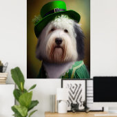 Poster Old English Sheepdog en tenue de la Saint-Patrick (Bureau à domicile)
