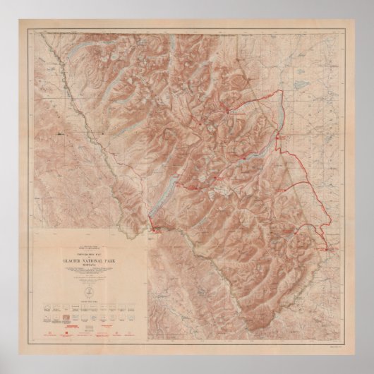 Poster Old Glacier National Park Map (1914)  (Devant)