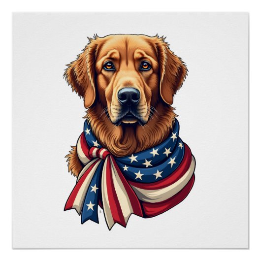 Poster Old Glory Golden Retriever Vintage Shirt 2 (Devant)
