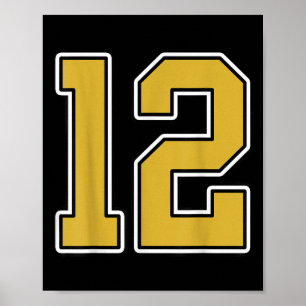 Poster Old Gold Black White Srts Numéro 12 Jersey Uniform