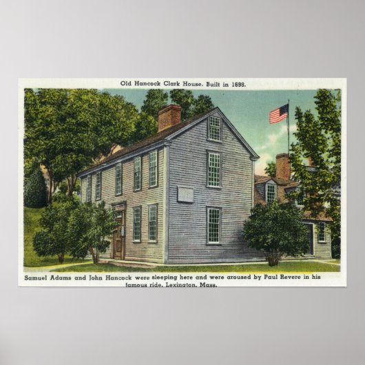 Poster Old Hancock Clark House Vue, Paul Revere Rode B (Devant)