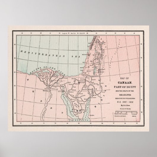 Poster Old Hebrew Exdus of Egypt Map (1901) (Devant)