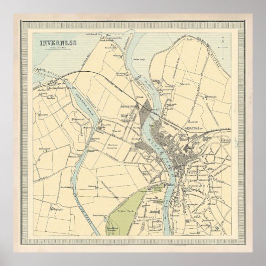 Poster Old Inverness Scotland Map  (Devant)