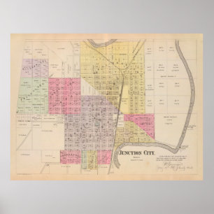 Poster Old Junction City Kansas Map (1887) Vintage KS