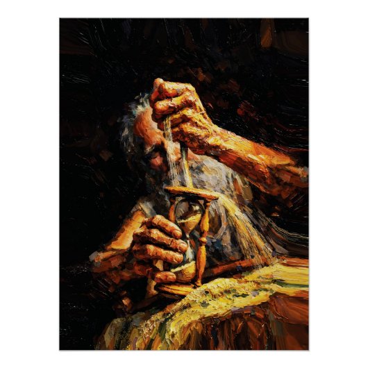 Poster Old Man Hourglass Time Slipping Away Impasto (Devant)