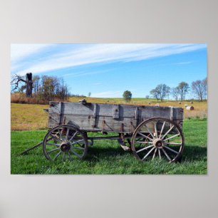 Poster Old Missouri Farm Wagon in Hay Field